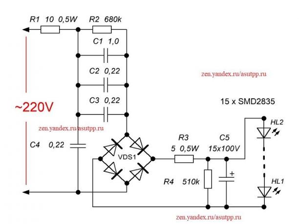 Diagram over en simpel LED-lampe-driveren