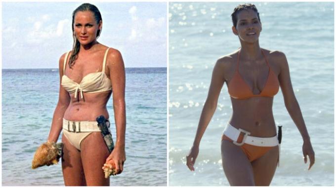 Bond-pige i bikini Ursula Anders (1962) og Halle Berry (2002).