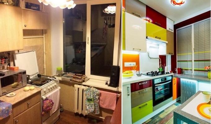 Før og efter: En genial transformation af køkkenet i "Khrushchev," et areal på 6 kvadratmeter. m