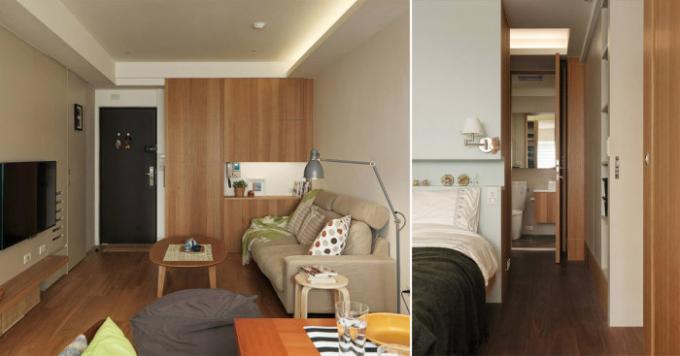 Design små lejligheder, som viste fra et studie til to-værelses.