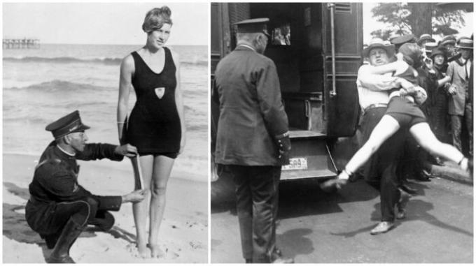Kvinder i den "uanstændige" badetøj skal arresteres! (Th 1920, USA). 