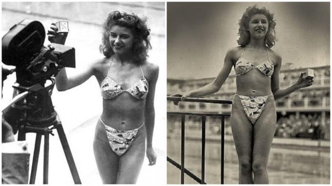19-årige danser Micheline Bernardini - den eneste, der indvilligede i at besmitte i en bikini (1946).
