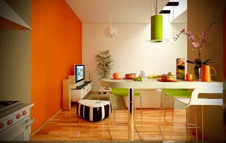 grøn orange køkken