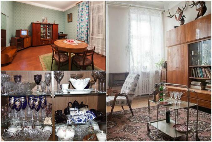 Sovjetiske møbler og familiens sæt.