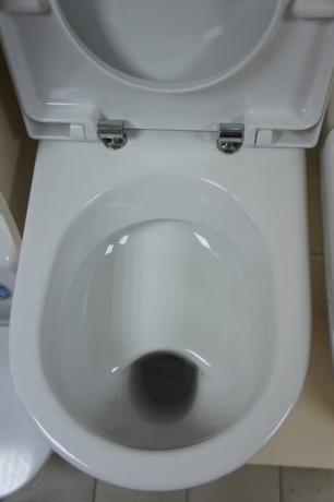 Toilet med en "hylde" eller "plade".